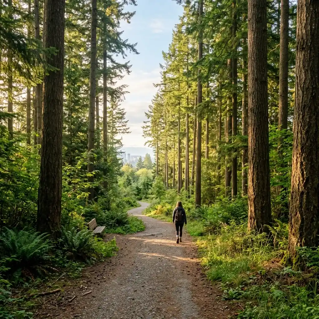 Sunlit forest path